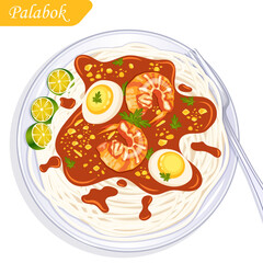 Authentic Palabok Top View Illustration - Traditional Filipino Noodle Dish Art