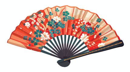 Open folding hand fan with Japanese ornament. Asian background