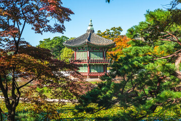 Hyangwonjeong Pavilion located at Gyeongbokgung palace in Seoul, South Korea