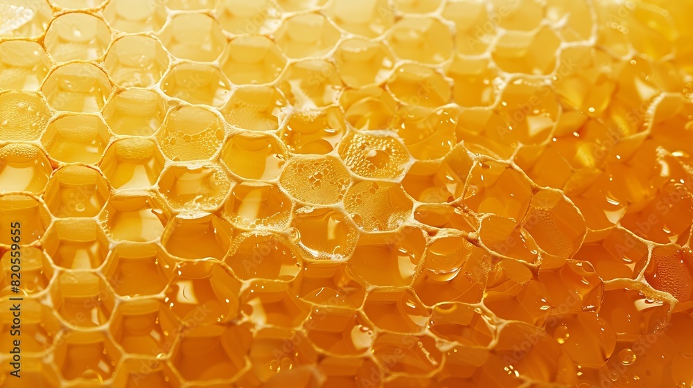 Poster honeycombs with sweet golden honey on whole background close up background texture pattern of sectio