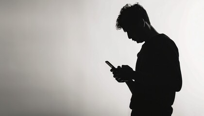 A silhouette of a musician looking at his cell phone during an event
