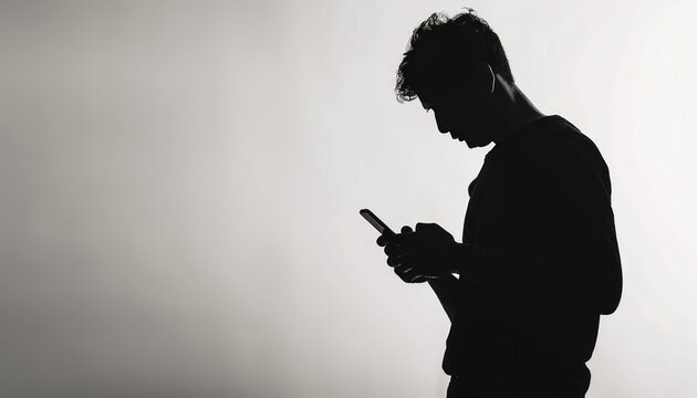 A silhouette of a musician looking at his cell phone during an event