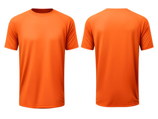 Neon orange t-shirt front and back view clothes mockup design for print on isolated white transparent background	