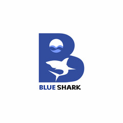 B or blue shark logo for company, sticker, poster, emblem, t-shirt, banner, commemorative icon. With ocean circle logo. Logo design combining a shark and the letter B