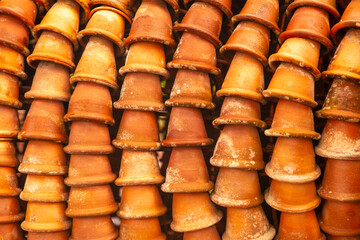 Clay pots as an abstract background. Texture