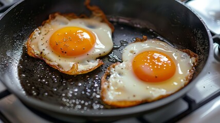 Fried eggs for breakfast. Eggs in a frying pan. Fried eggs.