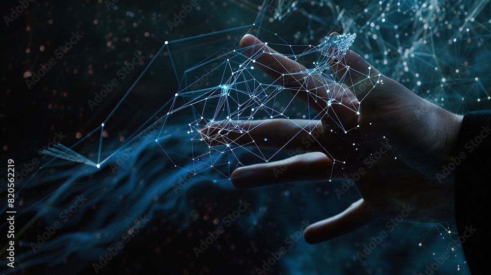 Aufkleber Businessman hand touching of digital data network transformation for next generation technology on cyberspace Internet network and digital software development Algorithm Metaverse and  : Generative AI