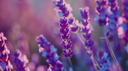 Lavender purple flowers closeup on a blurred background field : Generative AI