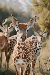 Obraz premium giraffe eating grass