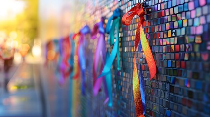 Obraz premium Vibrant Mosaic of Colorful Brick Wall Backdrop for Creative Design