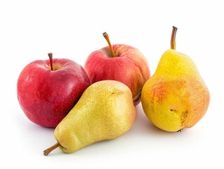 Fresh Fruits: Apples and Pears on a White Background