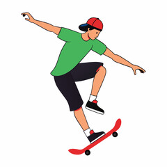 Vector illustration of a skateboarder doing a kickflip 