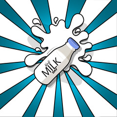 World Milk Day event banner. A milk bottle with spills to celebrate on June 1st