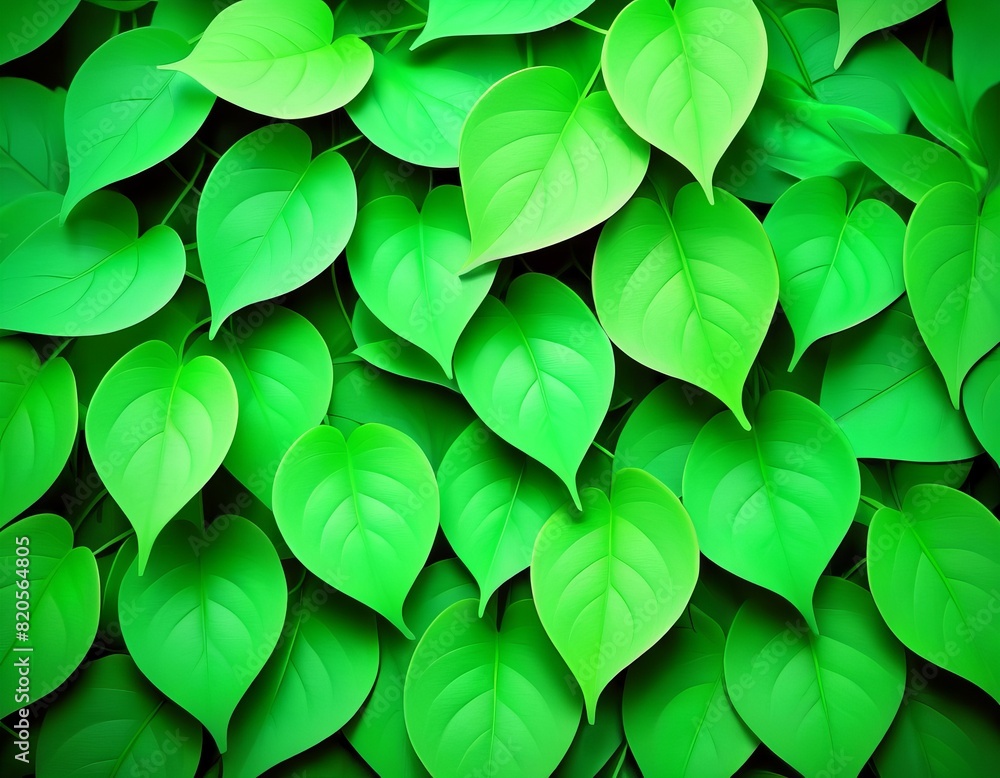 Poster a close-up texture of vibrant green leaves, filling the frame with lush foliage and natural patterns