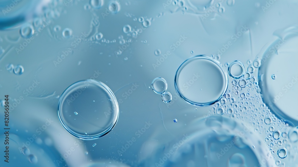 Aufkleber oil bubbles close up a circles of water macro abstract light blue background : generative ai