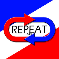 Repeat Day event banner. Red and blue arrows that always rotate and repeat on white background to celebrate on June 3rd