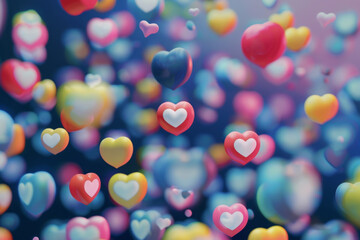 Social Media Day. A multitude of colorful heart icons floating in the air, symbolizing likes and positive interactions on social media platforms