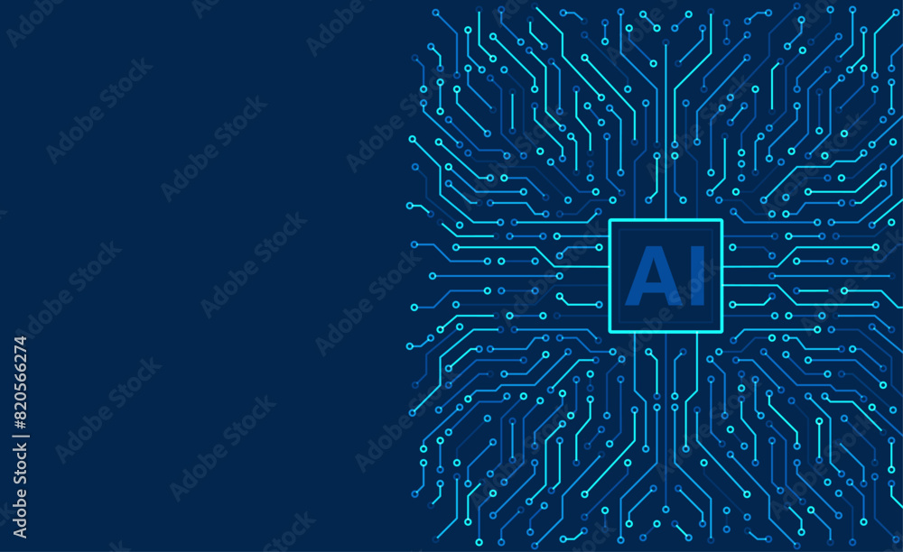 Poster artificial intelligence chipset on circuit board. futuristic concept. high-tech technology backgroun