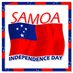 Samoa Independence Day event banner. Samoan flag flying in frame on white background to celebrate on June 1st