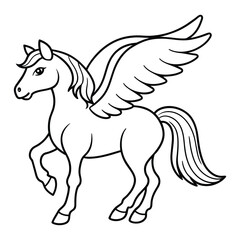 Line art | Outline Pegasus horse silhouettes on white background | Vector illustration
