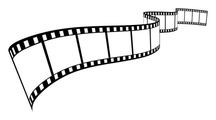 Roll of retro film strip on isolated transparent background. Photographic film in retro style. Curved film strip PNG.
