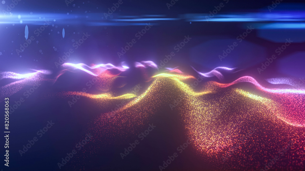 Poster rainbow energy magic digital futuristic waves with light rays lines and energy particles. abstract b