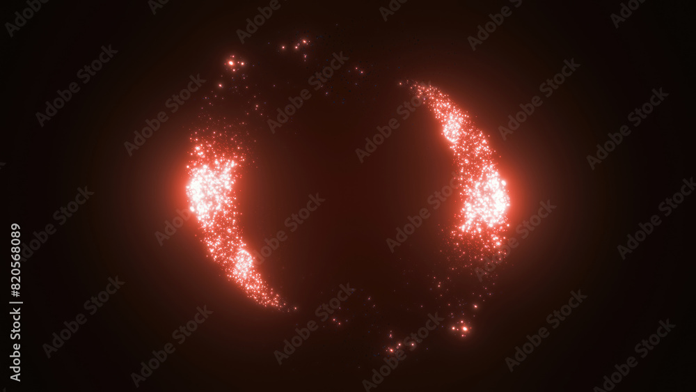 Poster yellow swirling circle frame of multicolored lines of energy particles. abstract background