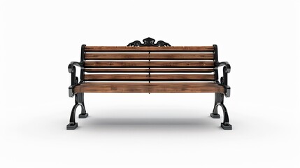 A dark brown wooden bench on white background