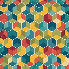 Obraz premium Seamless pattern of mosaic hexagons in varying sizes and shades, evoking a sense of complexity and symmetry, Generative AI