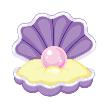 Cartoon opened clam shell with pink pearl