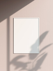 Frame mockup poster on wooden floor with soft brown wall. 3D illustrations.