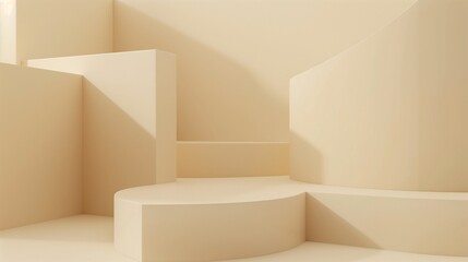 A minimal abstract background featuring an arrangement of beige geometric shapes with smooth edges. 