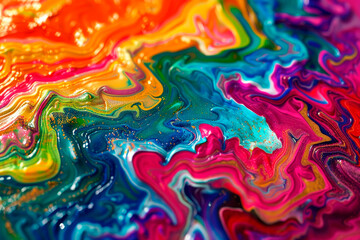 Waves of vibrant colors flow like a rainbow river, cascading across the canvas in a harmonious blend of hues, creating a dynamic and mesmerizing visual experience.