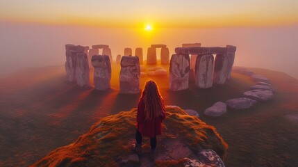 Fototapeta premium Bird's-eye perspective of Stonehenge at dawn