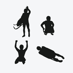Luge sport set silhouette. Sled race, winter sport concept on white background. Vector illustration.
