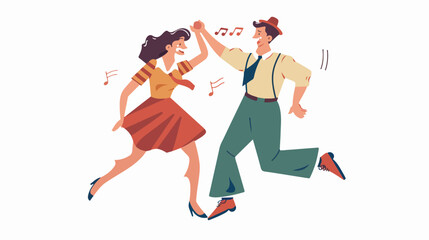 Retro couple dance lindy hop together synchronously.