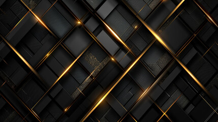 abstract luxury black background metal square line gold light effect pattern. black background with square shapes. Luxury Black gold background pattern seamless geometric line stripe chevron square.