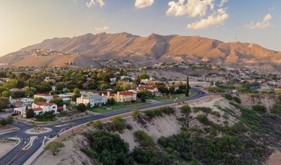 View of suburb in El Paso, Texas, United States of America at sunset
