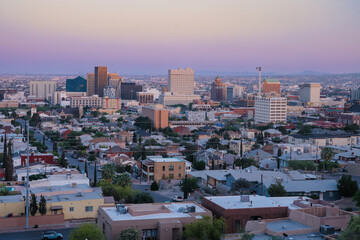 View of downtown El Paso, Texas, United States of America at sunset