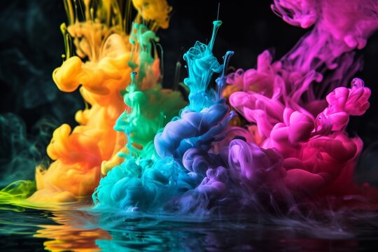 Colorful ink in water on a black background concept, Colorful ink background, AI-generated