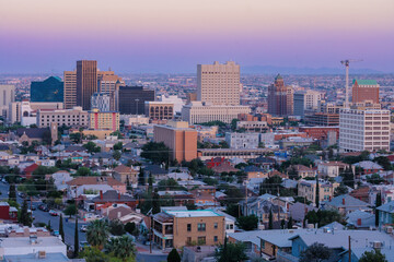 View of downtown El Paso, Texas, United States of America at sunset