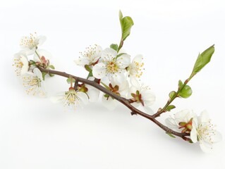 Vibrant Blossoming Fruit Branch: A Captivating Image on White Background
