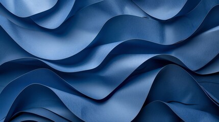 Dark blue paper waves cascading across an abstract banner, adding depth and dimension to the design.