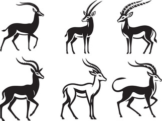 Gazelle deer silhouette set vector illustration.