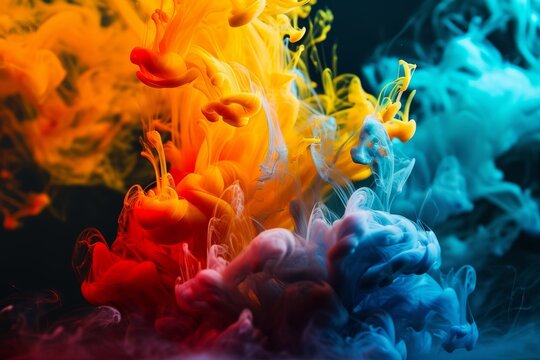 Colorful ink in water on a black background concept, Colorful ink background, AI-generated
