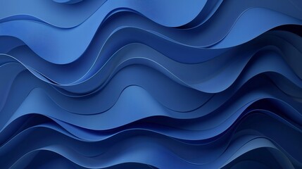 Sophisticated wavy vector background featuring deep blue hues and delicate paper waves, perfect for...