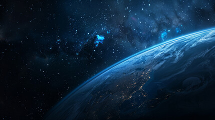 Obraz premium blue earth and space, global, international, technology and business background