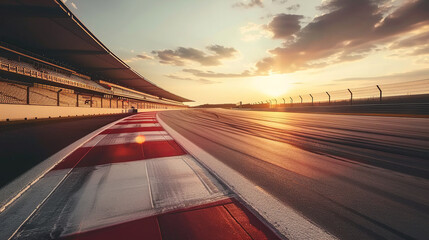 F1 race track circuit road with motion blur and grandstand stadium for Formula One racing