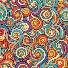 Fototapeta premium Seamless pattern of mosaic spirals and swirls, adding a sense of whimsy and motion to your gift wrap, Generative AI