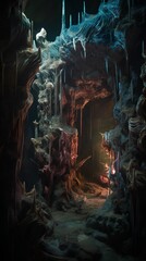 Stalactites and stalagmites in a cave. 3D rendering